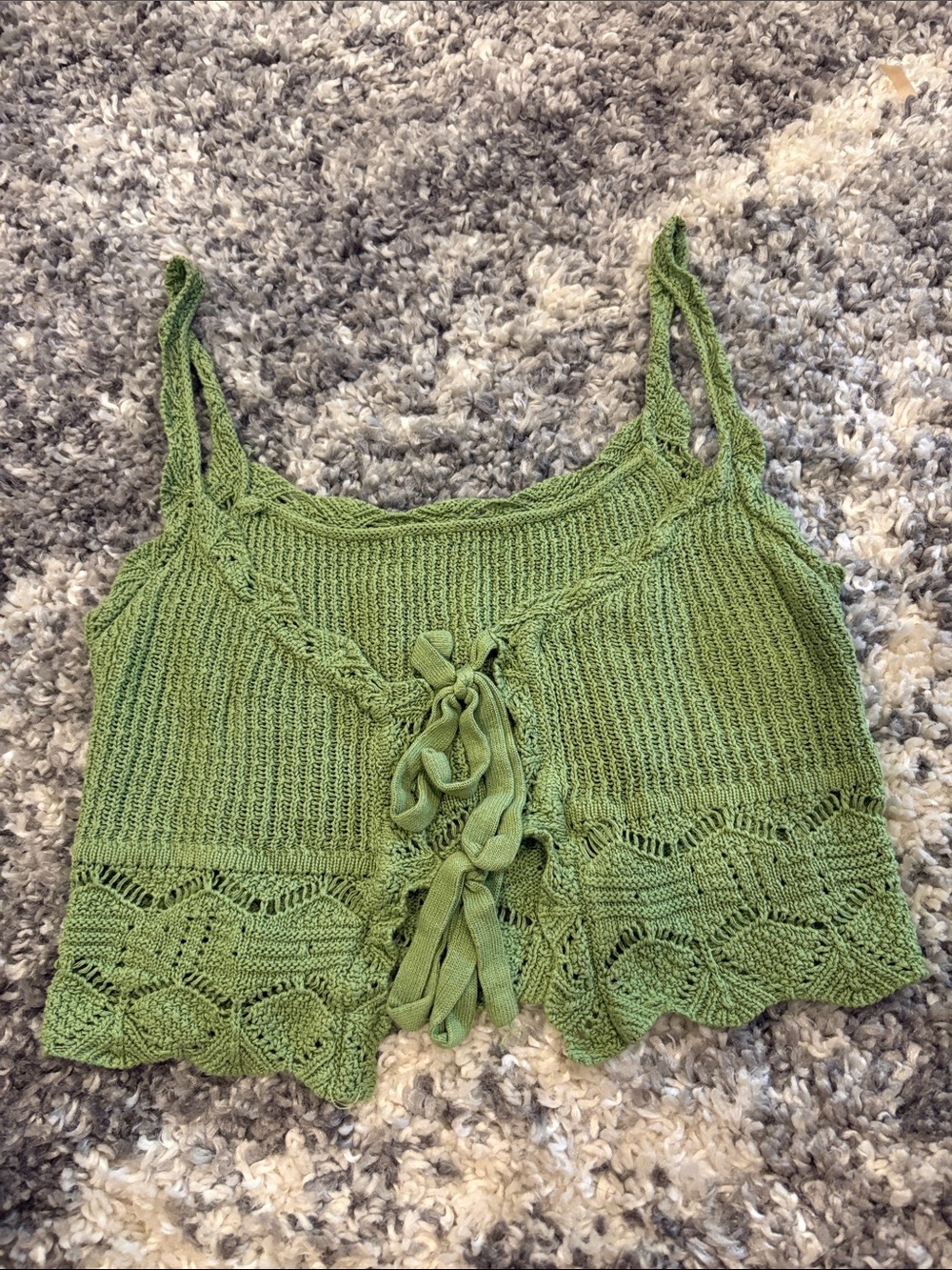 Green Crochet Knit Crop Tank Top